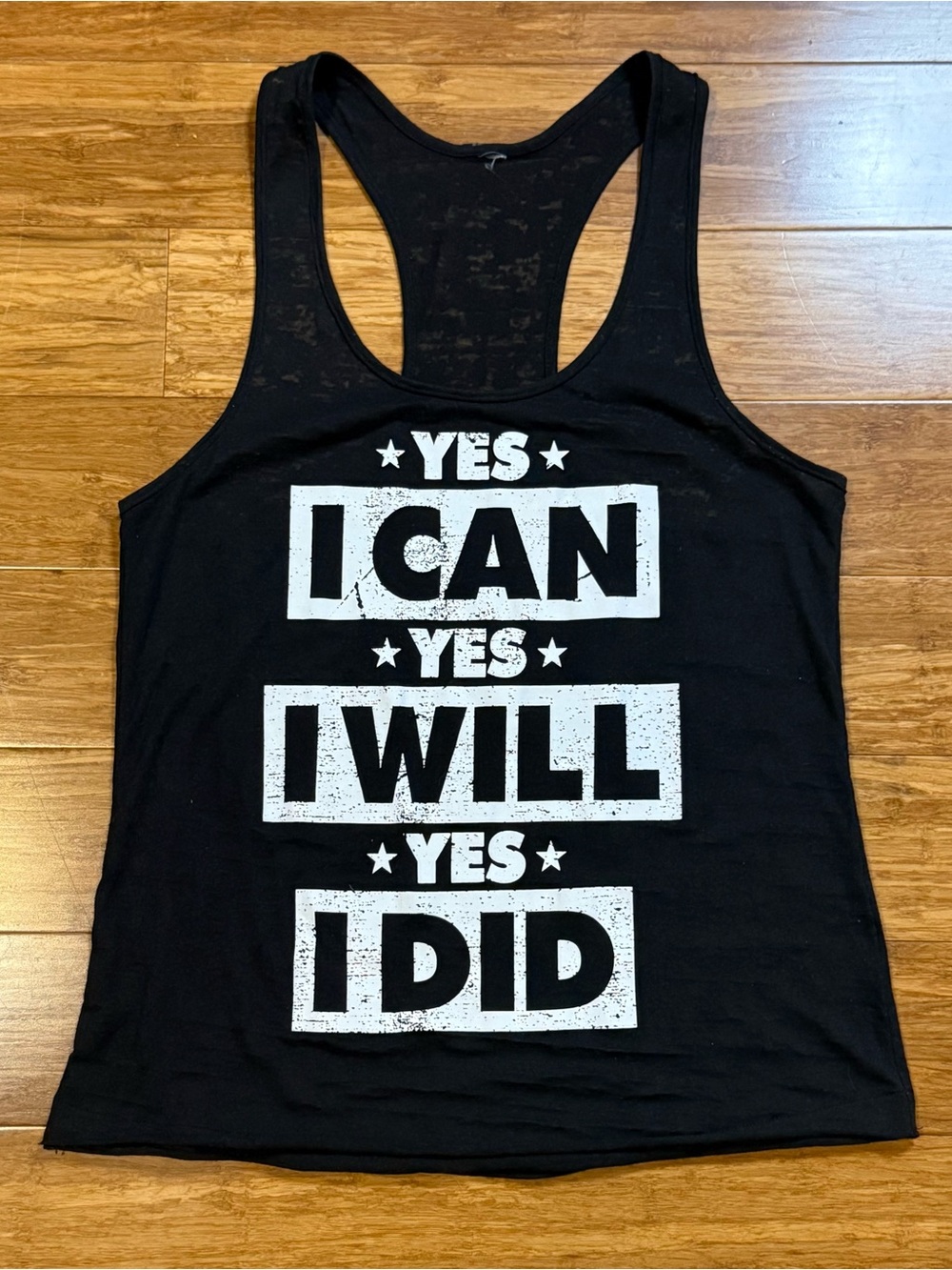 Zumba Fitness Motivational Black Racerback Tank Yes I Can, Yes I Will, Yes I Did